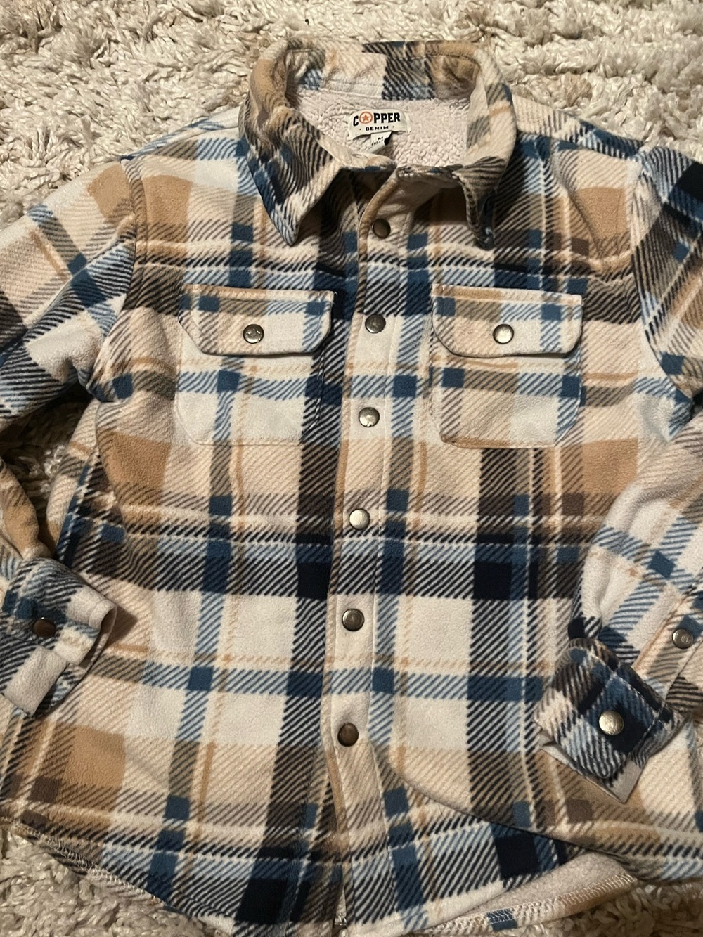 Kids Beige & Blue Plaid Button-Front Shirt Jacket